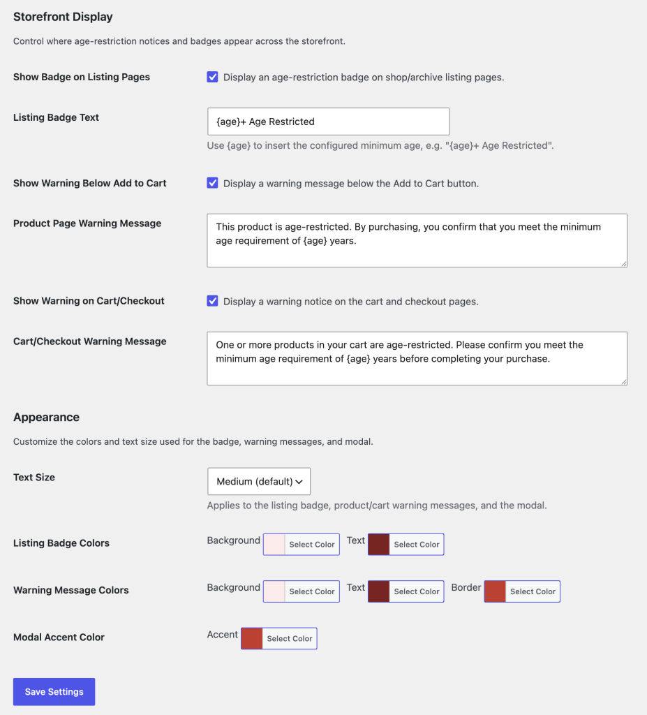 More settings options