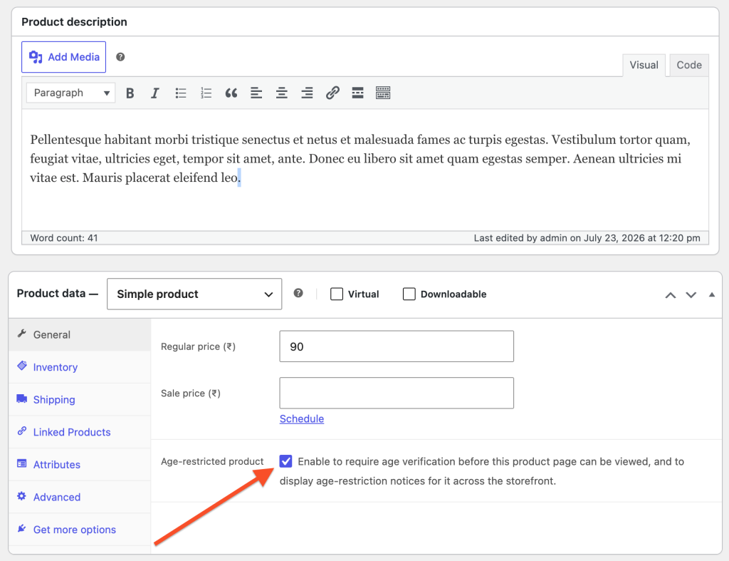 Option to enable/ Disable the settings per product
