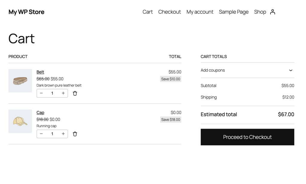 Cart with a promotion-triggered gift line